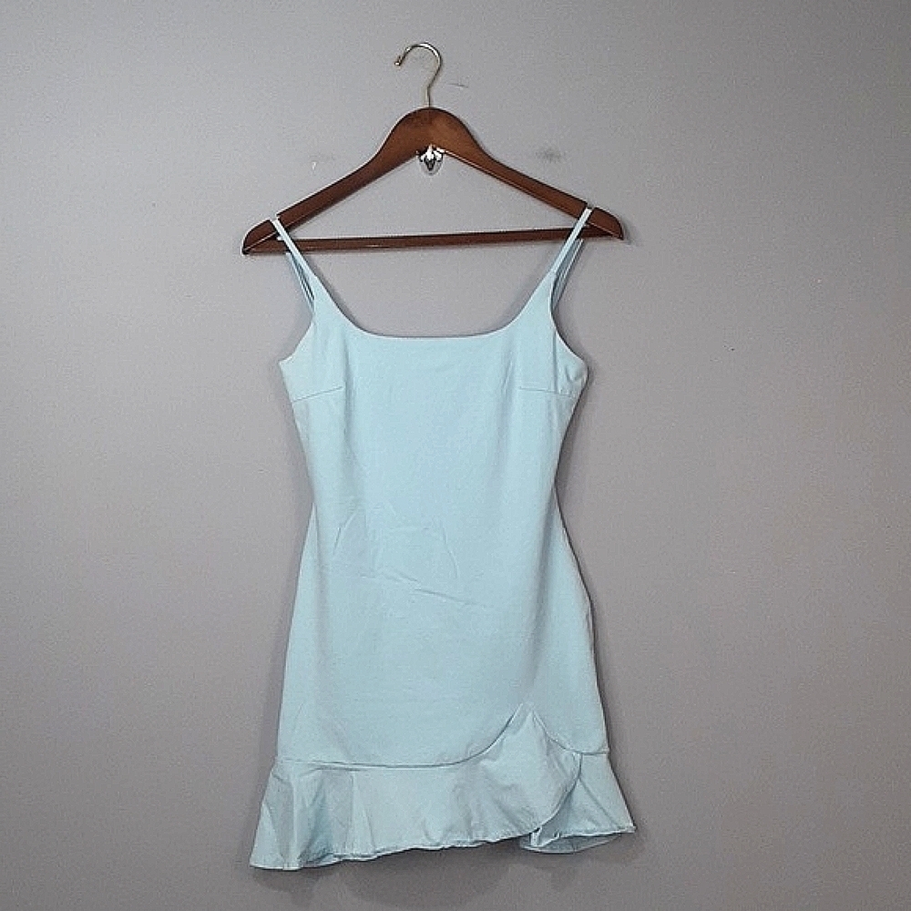 PRINCESS POLLY Spagetti Strap CottageCore Coastal Cowgirl Baby Blue Ruffle Dress
